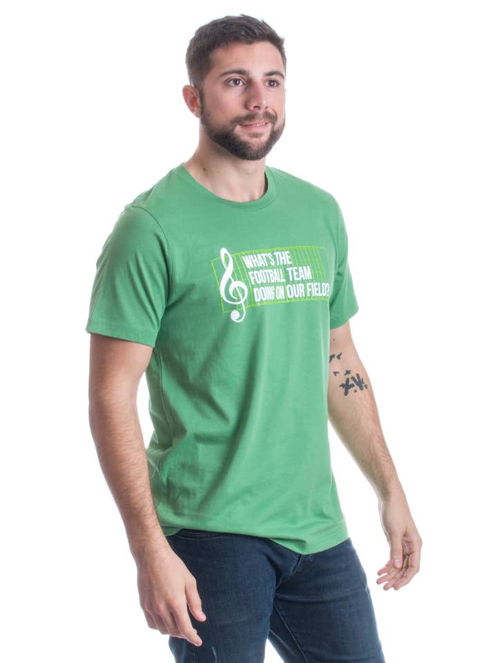 Green Marching Band Unisex T-shirt | Football Team Field Design for wholesale on Faire1