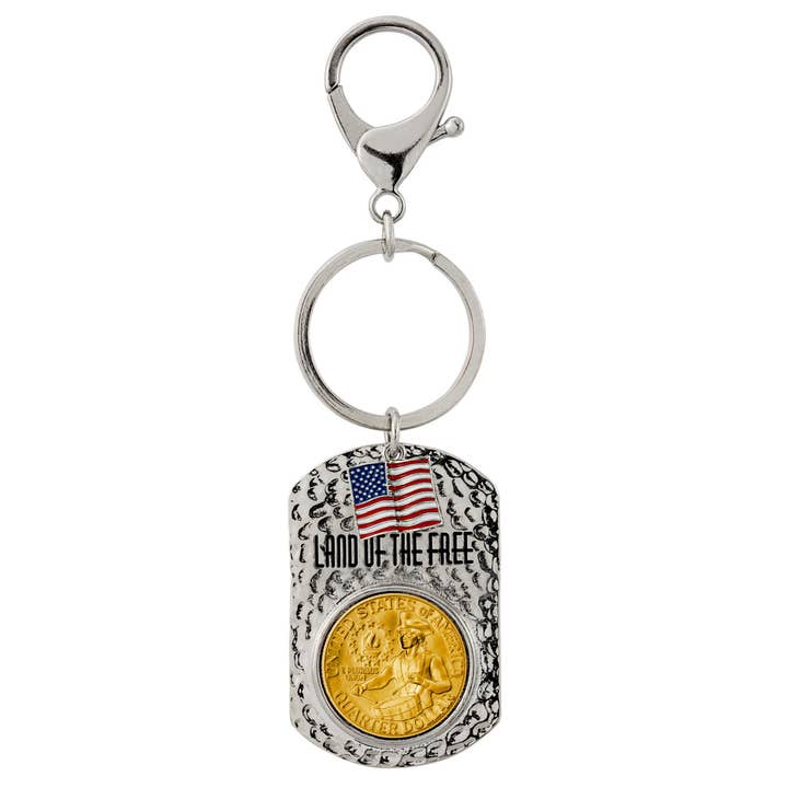 Land of the Free Gold Layered Bicentennial Quarter Keychain for wholesale by American Coin Treasures