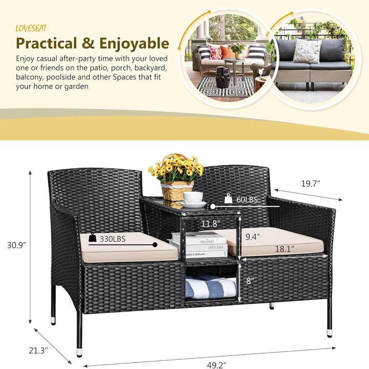 Outdoor Patio 2 Seat Loveseat Set With Built Table Beige for wholesale on Faire6