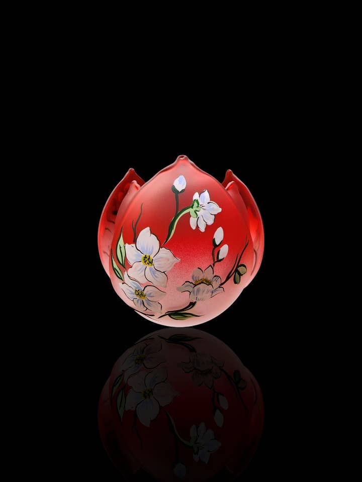 Red Glass Lotus Blossom Candle Holder - Dogwood Flower for wholesale by Glass by Iness
