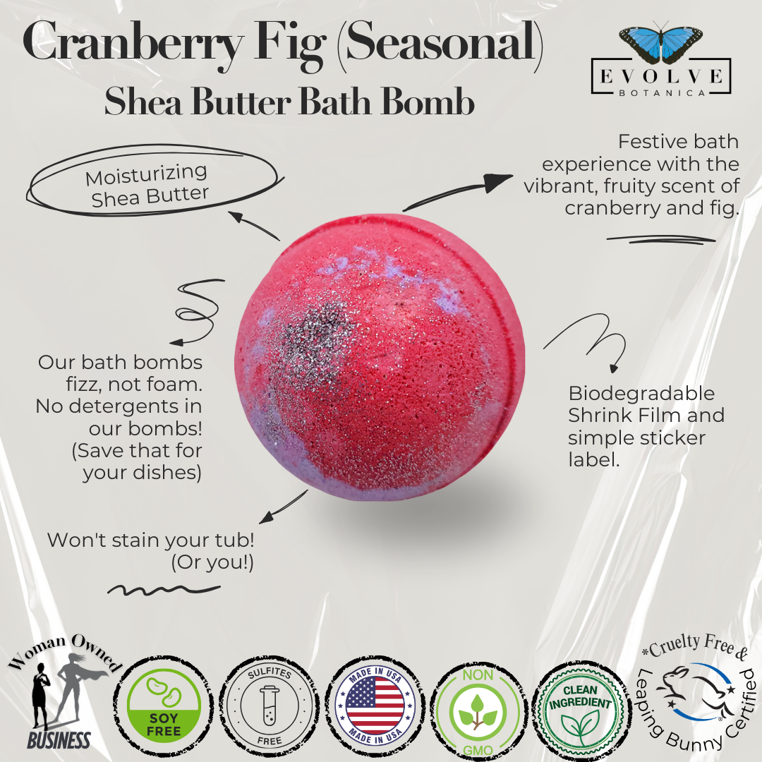 Evolve Botanica - Wholesale Bath Bomb/Fizz - Natural Bath Bomb handmade Cranberry Fig - Holiday + Winter1