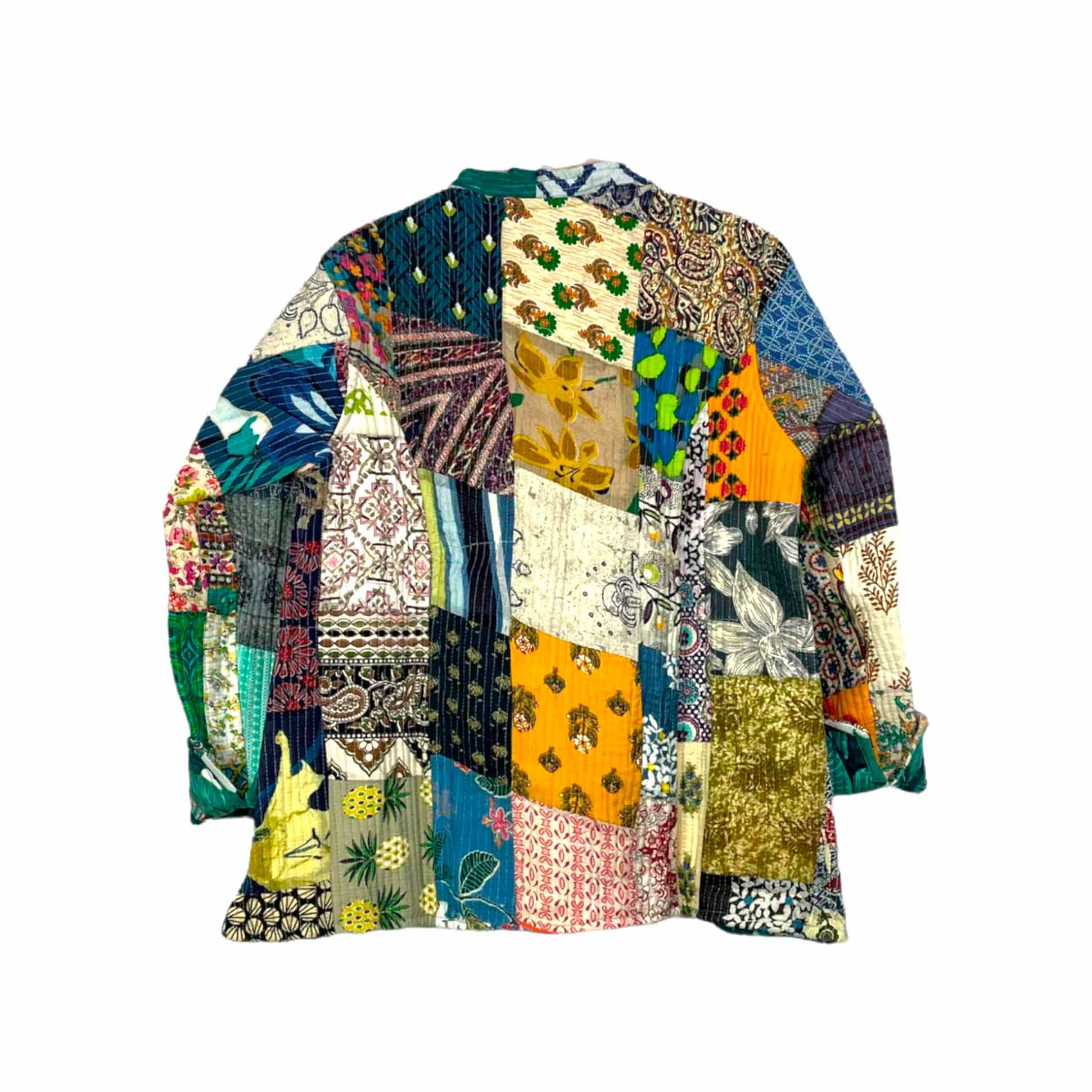 Flerfarvet Vendbar og håndlavet bomuldsjakke i patchwork-stil for engroshandel på Faire1