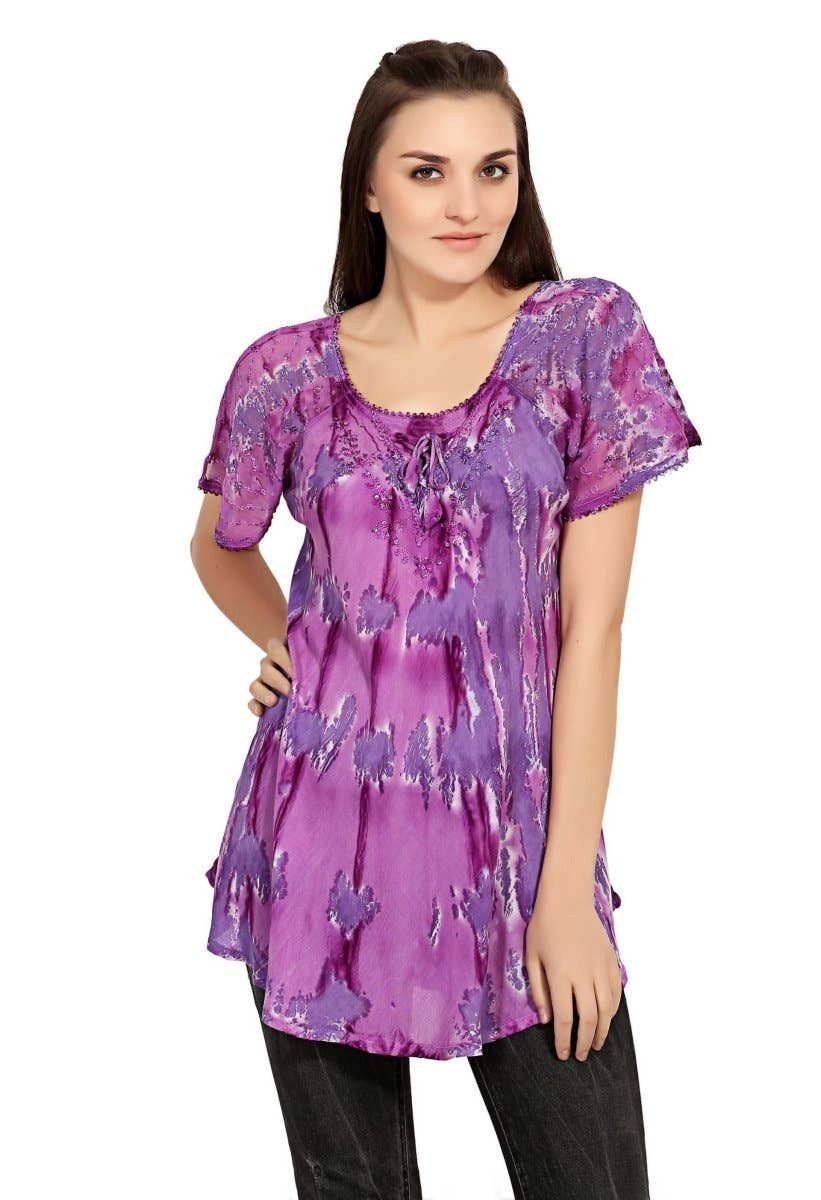 Advance Apparels - Wholesale Tunic - Women's - Waterfall Tie Dye Cap Sleeve Blouse 192079