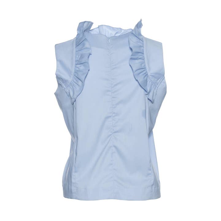 Lucia Ruffle Top in brrr° Oxford for wholesale by Marceille