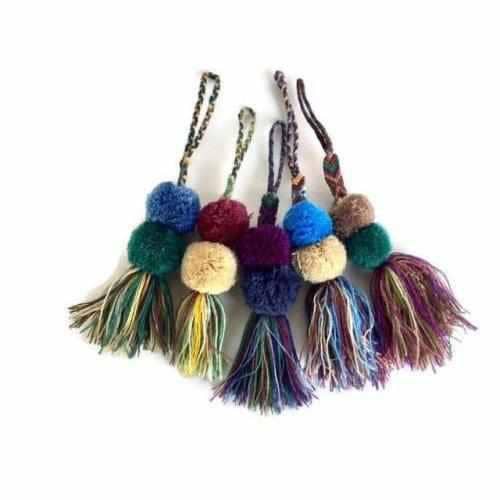 Lumily - Wholesale Purse/Bag Accessory - Women's - Earth Tone Friendship Tassel Zipper Pull with Pom Poms | Handmade in Mexico0