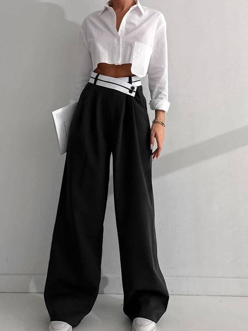 BLACK Wide-Leg High-Waist Pants for wholesale on Faire2