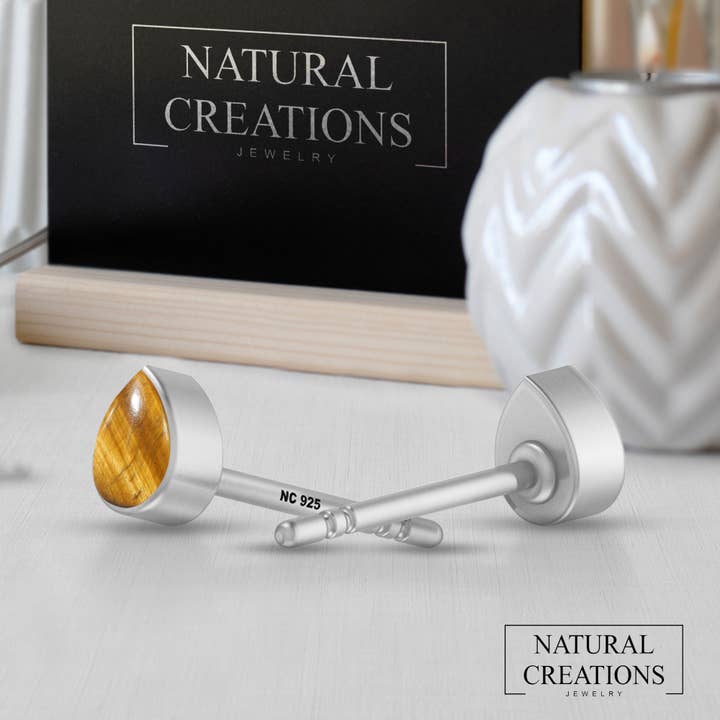 Natural Tiger Eye Stud Earrings in Sterling Silver for wholesale by Nature Crafts