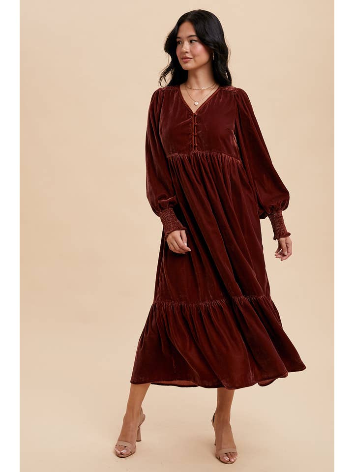 In Loom - Wholesale Dress - Women's - VELVET LONG SLEEVE MAXI DRESS