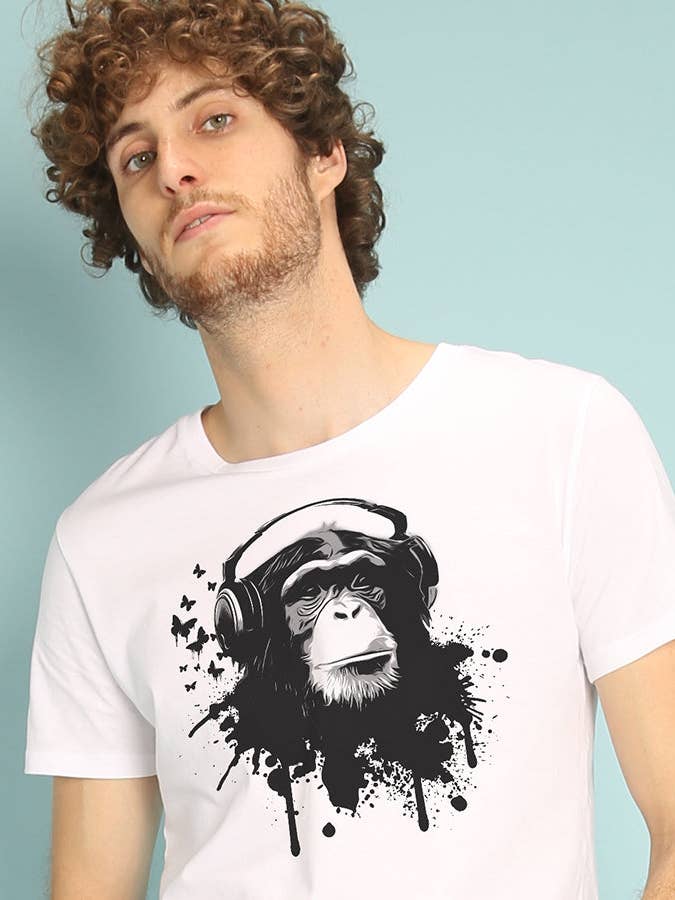 T-shirt Blanc Homme Creative Monkey pour la vente par Wooop
