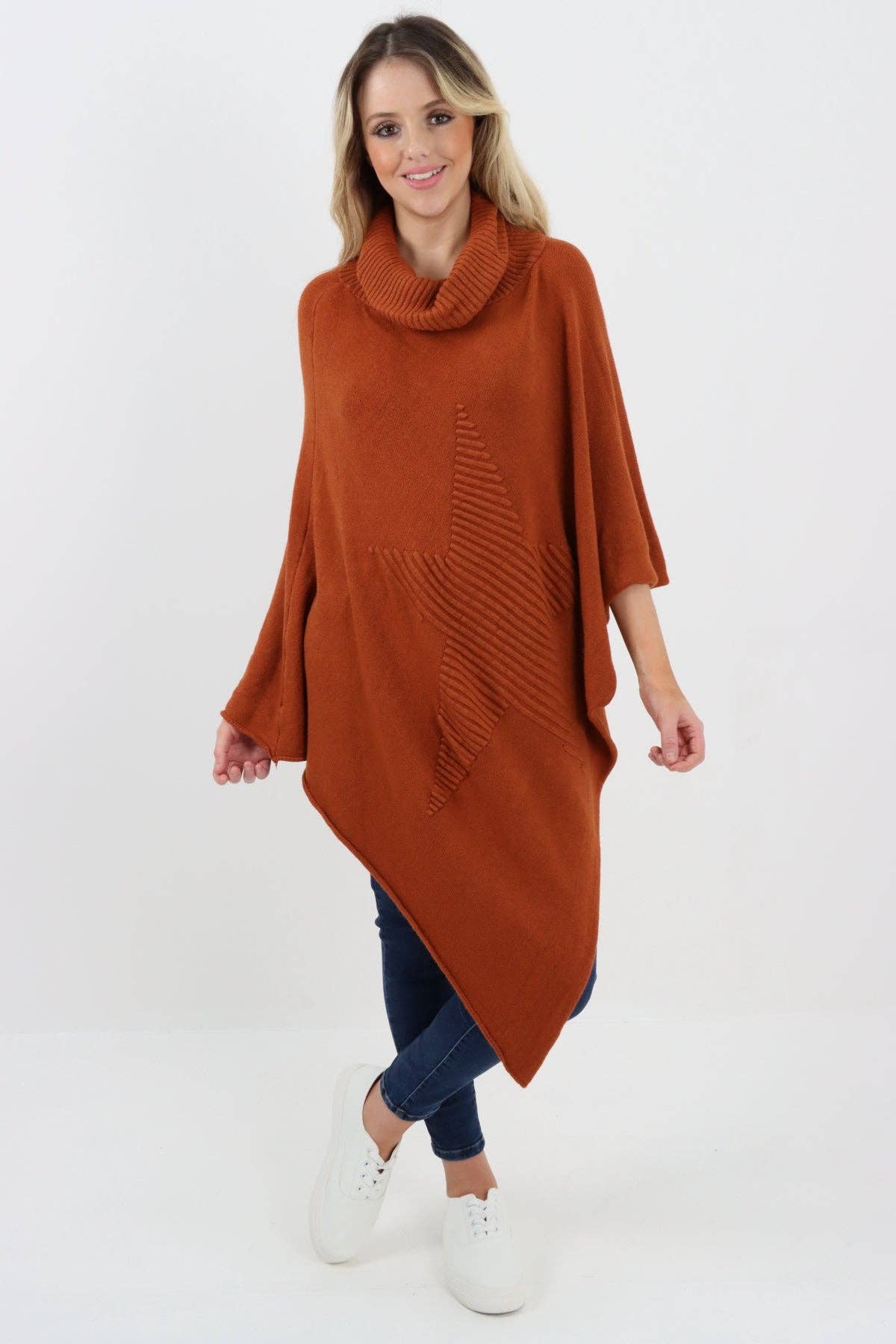 Miss Bold – Engroshandel Poncho - Dame – Italiensk strikket lagenlook poncho med stjernemønster og rullekrave42