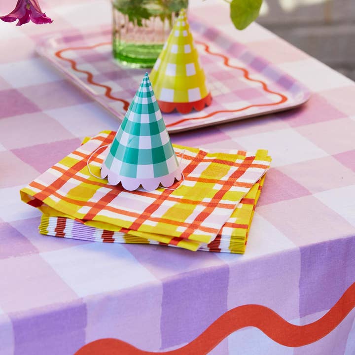 Talking Tables USA - Wholesale Disposable Napkin - Orange and Yellow Gingham Summer Napkins | 20 Pack |