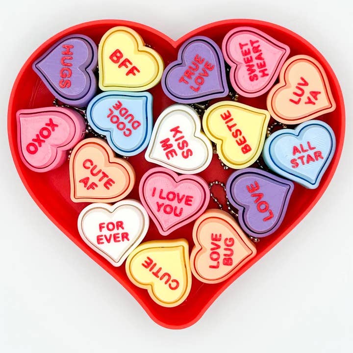 Conversation Heart Fidget Clicker Keychain for wholesale by Prism3D Creations