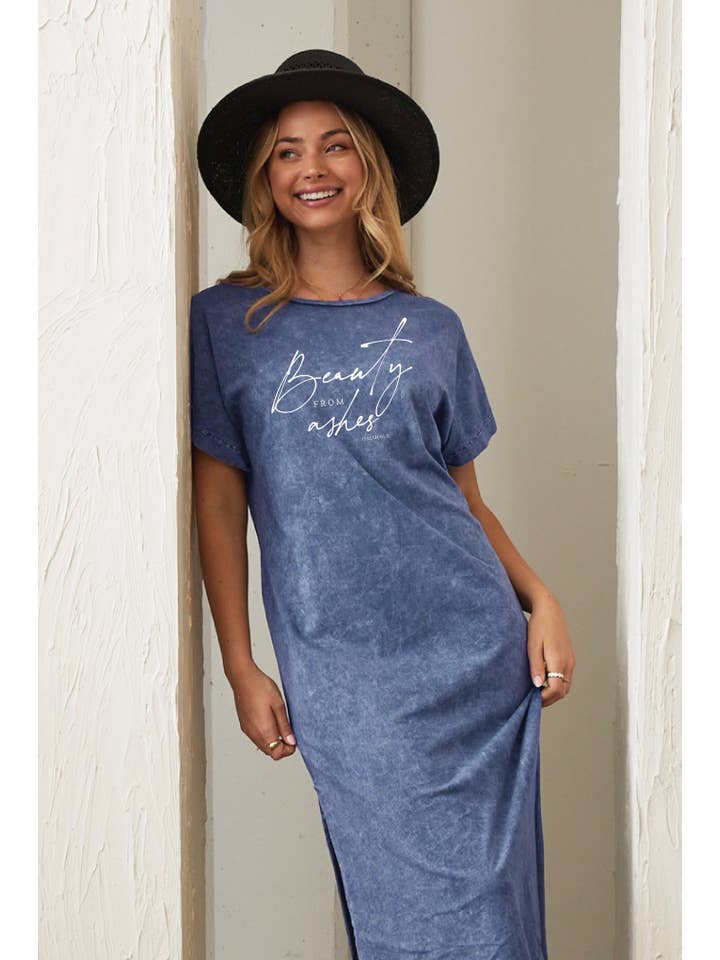 OAT COLLECTIVE - Wholesale Dress - Women's - BEAUTY FROM ASHES ISAIAH 61:3 Mineral Washed Graphic Dress1