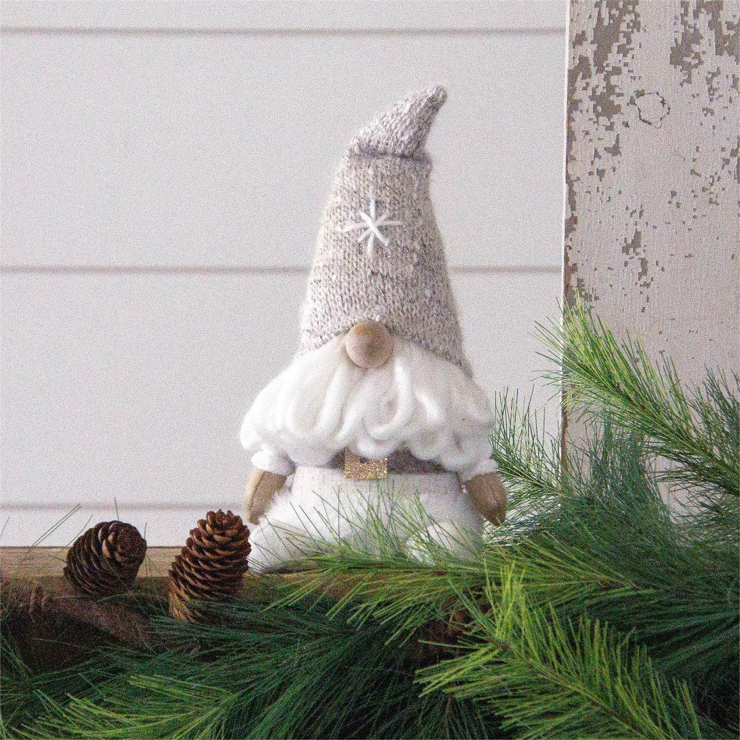 Audrey's Home & Gift - Wholesale Garden Gnome - Sitting Gnome - White With Tan Snowflake Hat (Pk/02)1