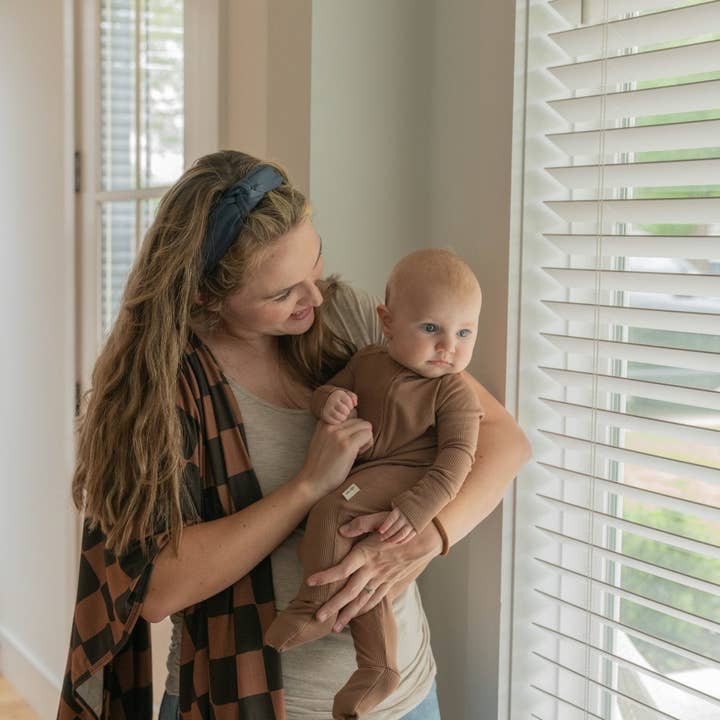 Ellie Sue - Wholesale Swaddle - Baby - Ink & Earth Checkerboard Stretch Swaddle Blanket2