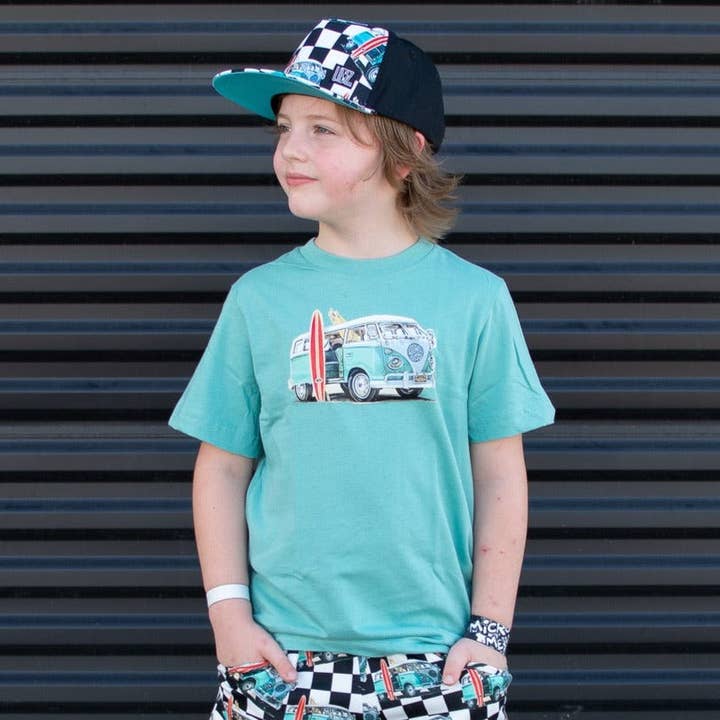 Retro Surf Bus Tee, Saltwater (Infant, Toddler, Youth, Adult) for wholesale by Micro Me