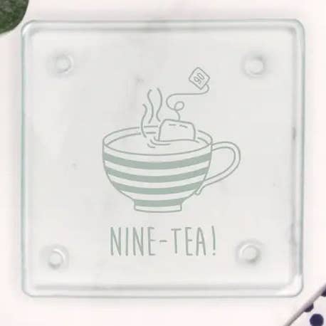 eBuyGB Craft Blanks - Wholesale Coasters - Square Glass Coaster Engraved Nine-Tea Striped Teacup Design1