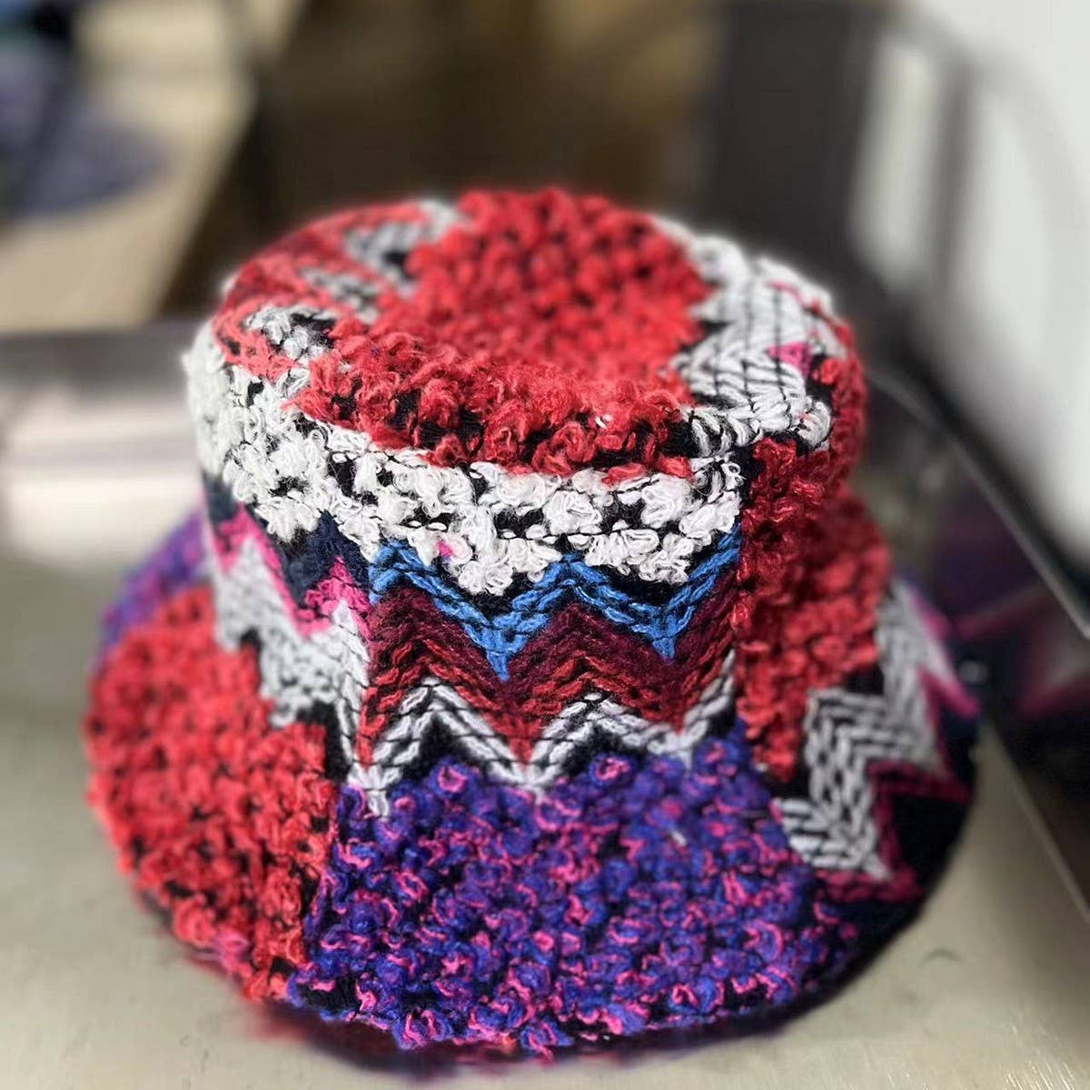 NINEXIS - Wholesale Bucket Hat - Women's - CWAH2213_ETHNIC RETRO COLOR MATCHING KNITTED BUCKET HAT0