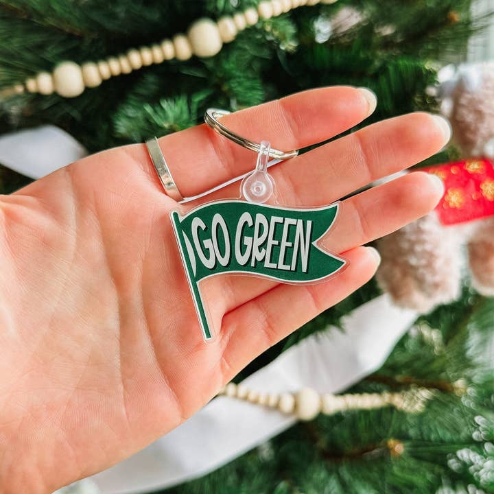 Go Green Flag Keychain for wholesale by Stuck on You Design Co.