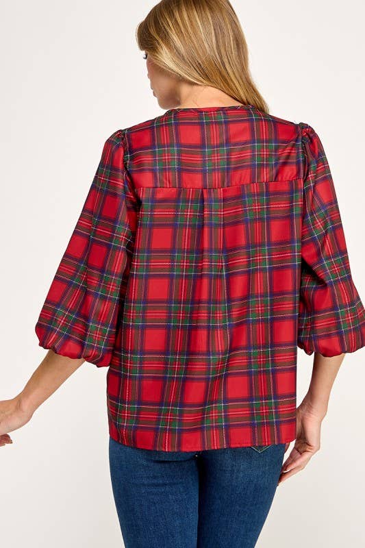 MintChoco - Wholesale Screen Printed T-Shirt - Women's - Plaid Holiday tie front blouse8