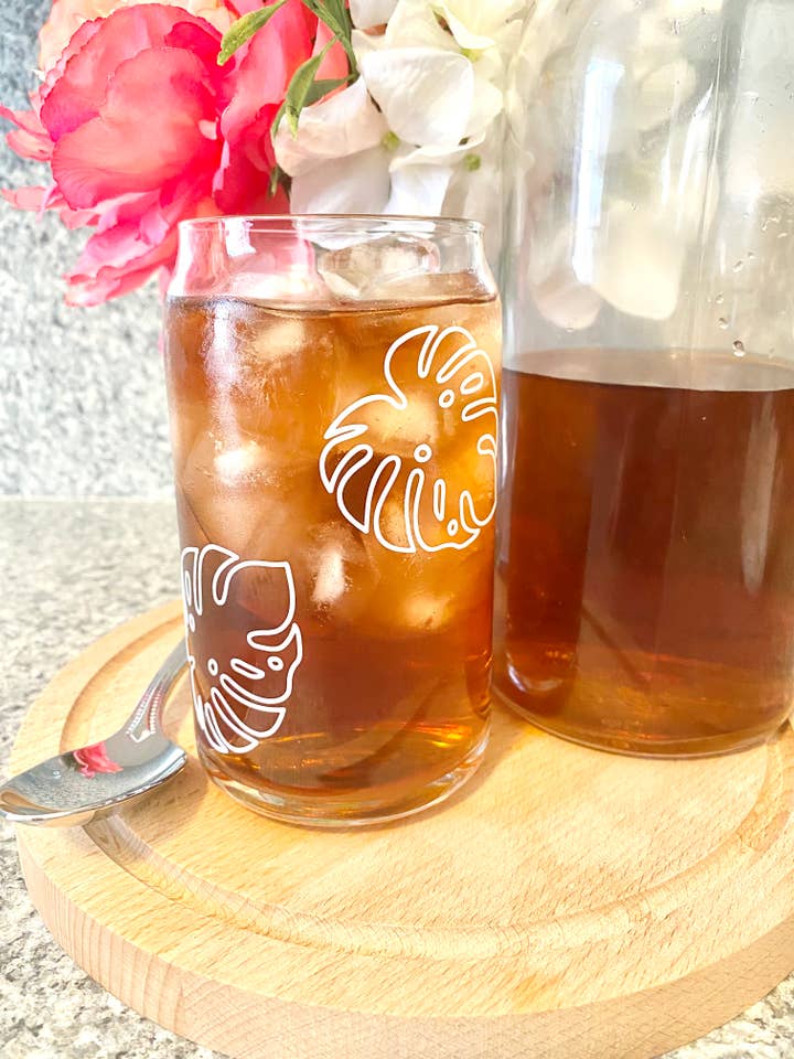 Monstera Beer Can Glass | Iced Coffee Glass | Soda Can Glass for wholesale by Designs by LDF