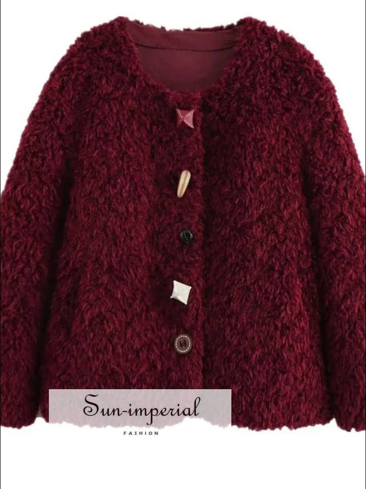 Women's Winter o Neck Shaggy Lamb Sheep Faux Fur Coat for wholesale by Sun Imperial