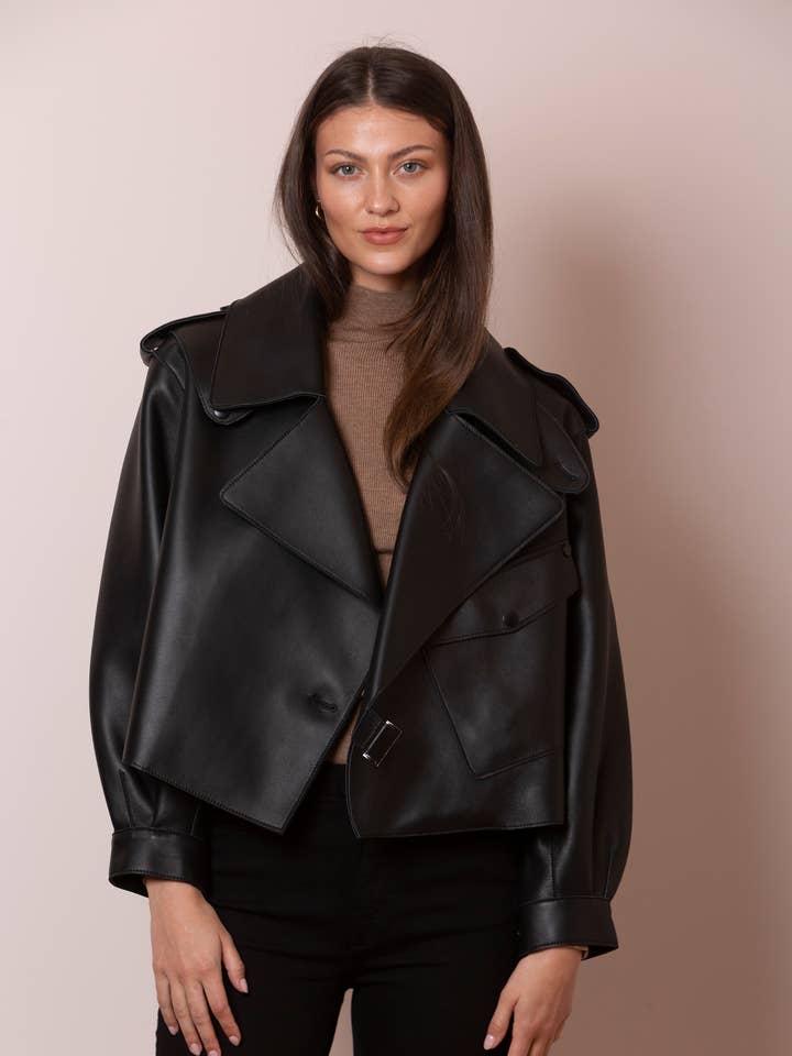 Leather Oversized Moto Jacket for wholesale by Jessie Liu Collection