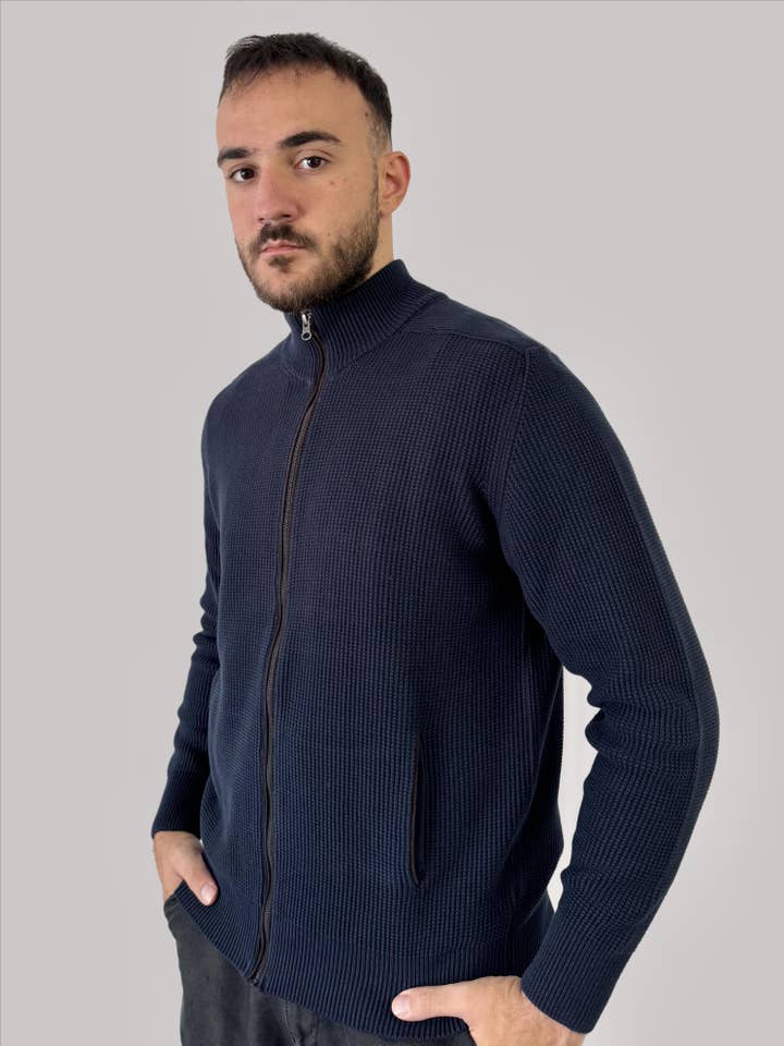 Renzo Uomo - Wholesale Knit Sweater - Men's - Art. 4120 Renzo Uomo Knitted Zip Cardigan3