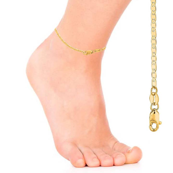 The Diamond Deal - Wholesale Link & Chain Necklace - The Diamond Deal 10k SOLID Yellow Gold 3.2mm Shiny Mens Mariner-Link Chain Necklace or Bracelet Bangle or Foot Anklet for Pendants and Charms with Lobster-Claw Clasp ( 7" 10", 16", 18" 20" 22" 24?)1