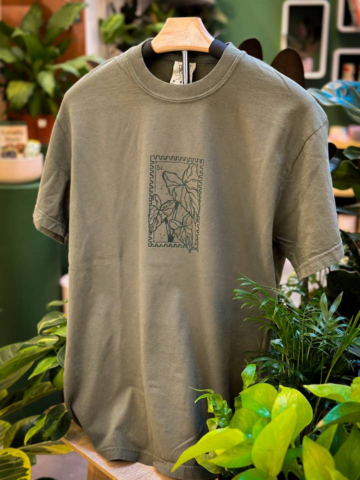 Alocasia Plant Stamp T-Shirt - Dark Green for wholesale by The Plant Supply
