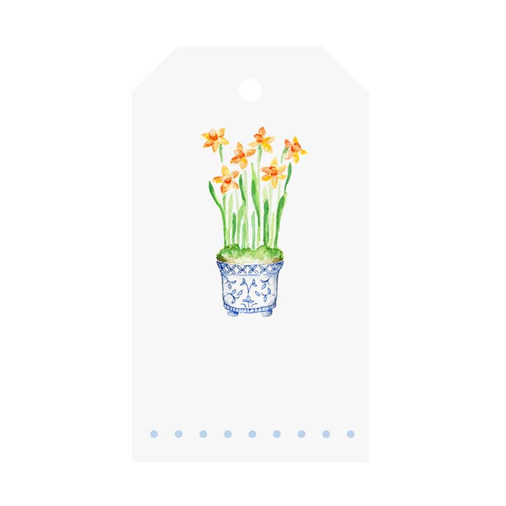 Daffodil Chinoiserie Pot Luggage Gift Tags for wholesale by Brake Ink Stationery