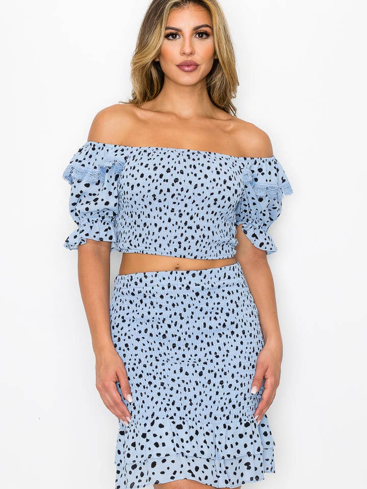 Smocking Ruffled Printed Top & Skirts Set for wholesale by Fashion Quality Boutik