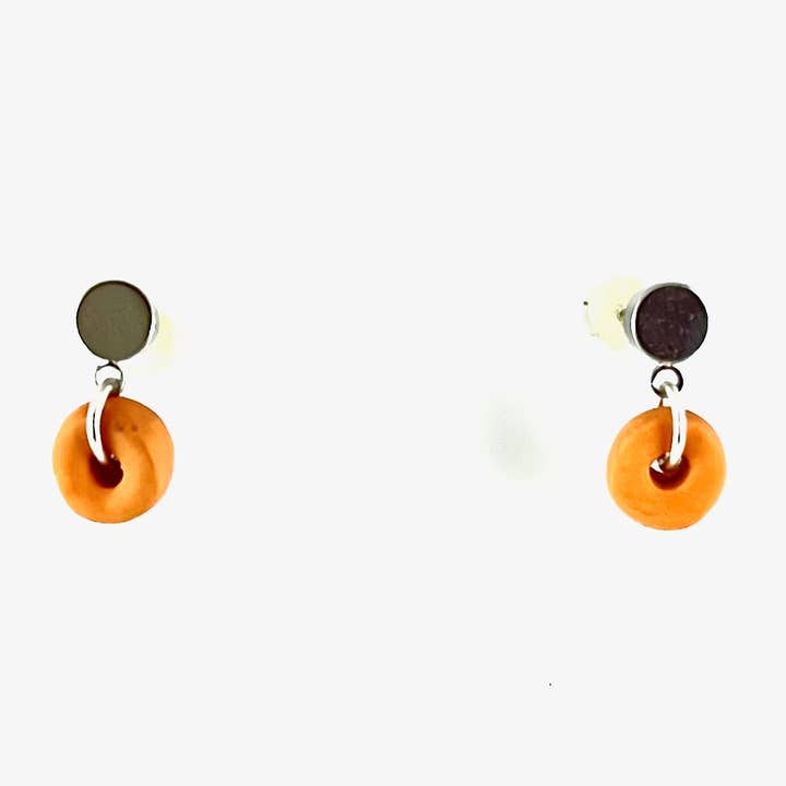 Orange - Tiered ceramic donut studs | White gold for wholesale by NB MAKES
