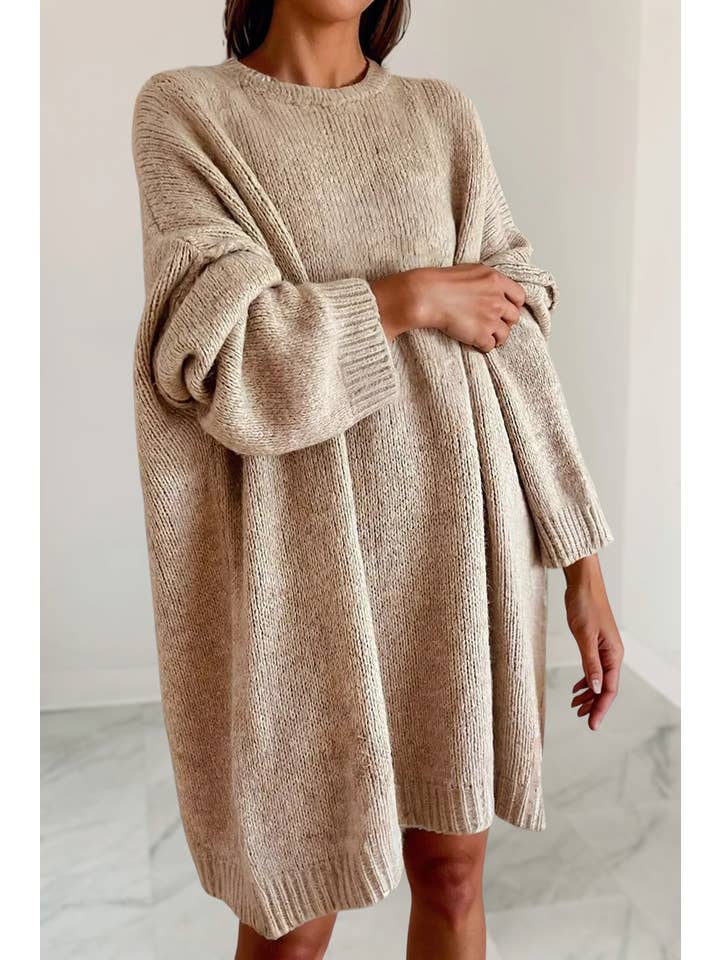 Aapparella - Wholesale Dress - Women's - Solid Oversize Drop Shoulder Slouchy Sweater Dress | S-XL1