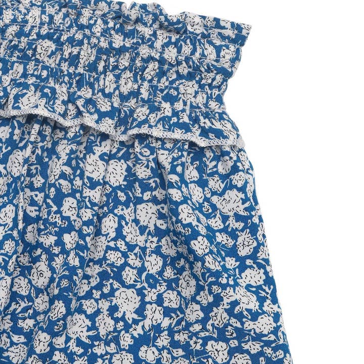 Blue Floral Tassel Tiered Mini Skirt with Drawstring for wholesale on Faire