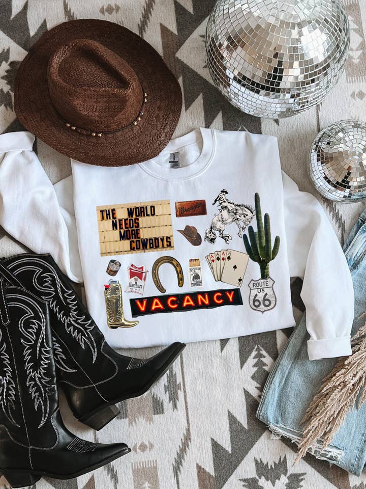 Wild West Collage Tee or Crewneck for wholesale by Gunpowder and Glam Boutique