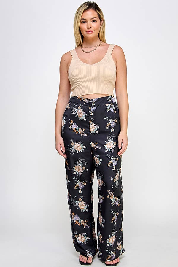 Haute Fox Plus Size & Contemporary - Wholesale Broek - Dames - Plus Size Satijnen Bloemenbroek SS2391P-P1