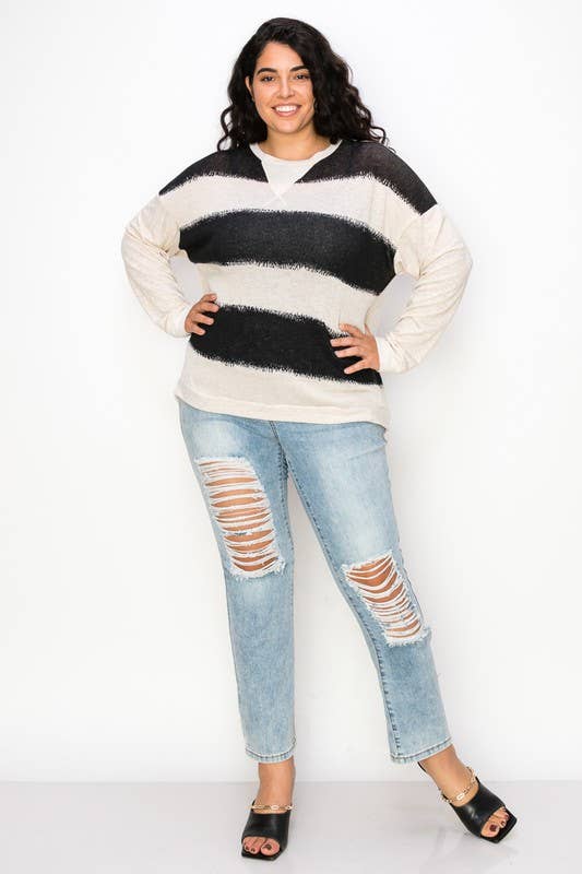 A.gain - Vendita all'ingrosso Top in maglia - Donna - 10764LP543 - TINTA UNITA PLUS SIZE CON MANICHE A CONTRASTO7