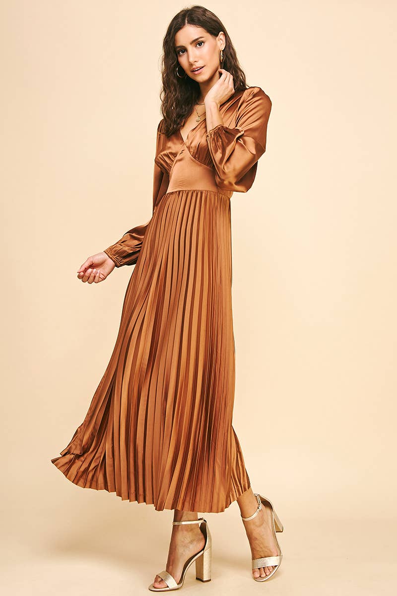 PINCH - Wholesale Dress - Women's - SATIN PLEATED MIDI DERSS - 5335D11