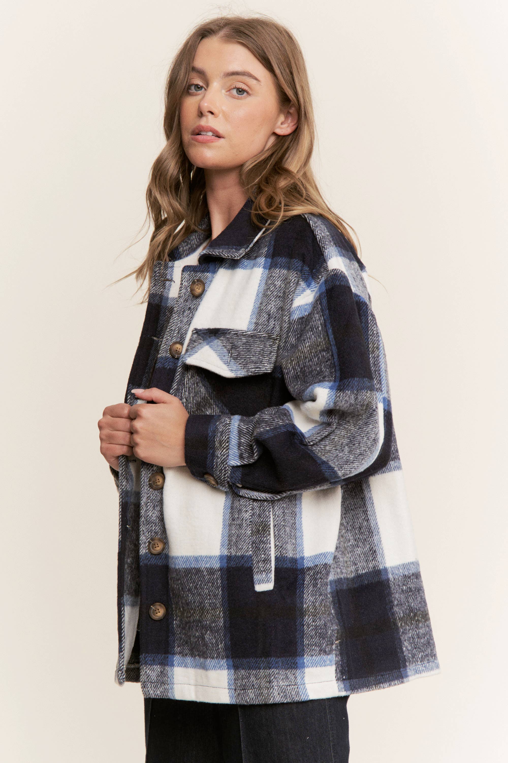 Sweet Generis - Wholesale Shirt Jacket/Shacket - Women's - FUZZY PLAID BUTTON DOWN FLANNEL SHIRT JACKET19