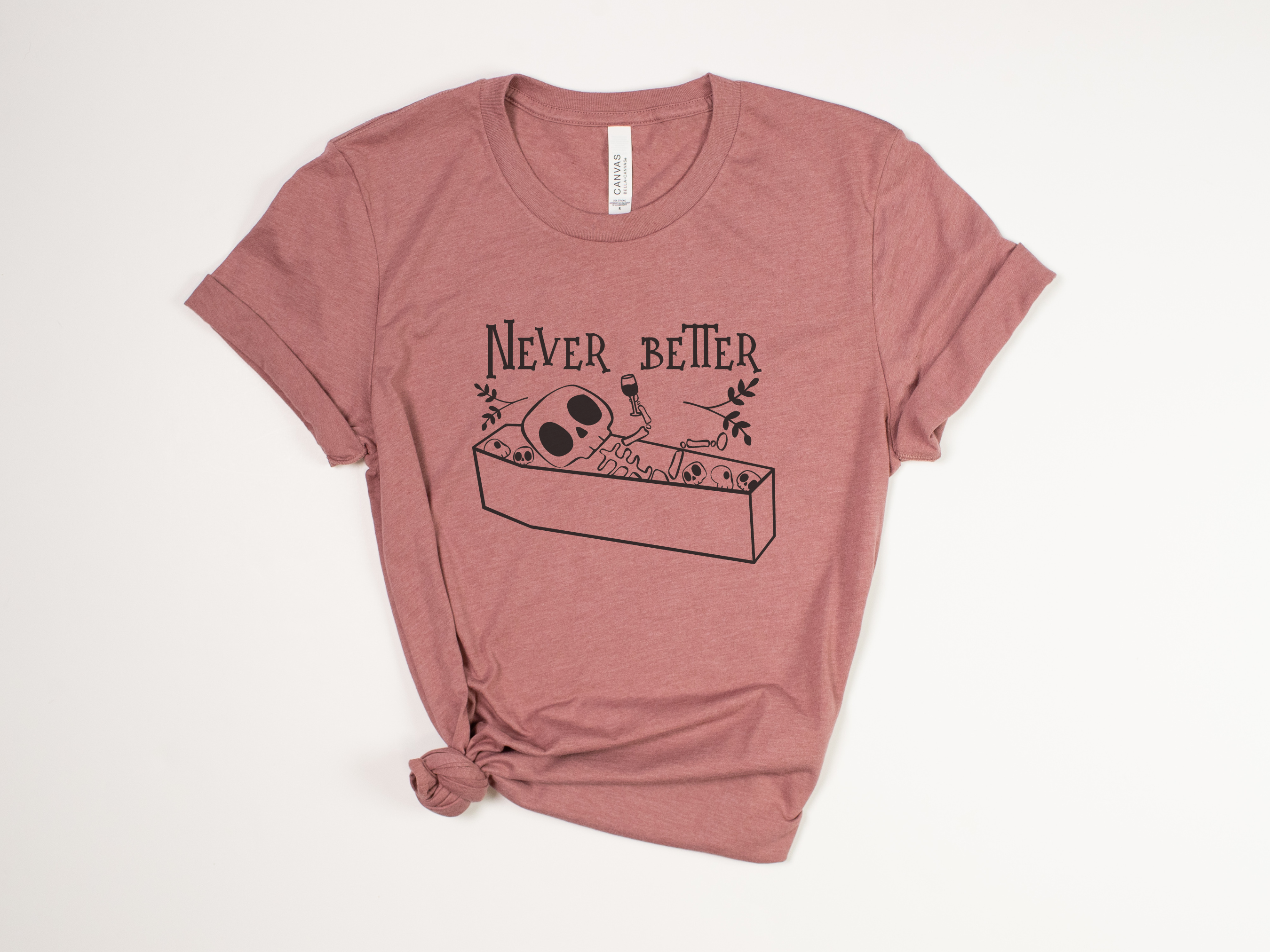 Stiles Tee Co. - Wholesale T-Shirt (Graphic) - Unisex - Vintage Halloween Shirt – Skeleton Wine Tee – Never Better4