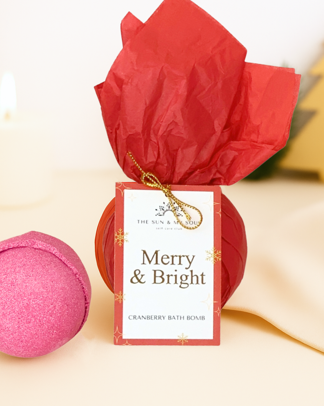 The Sun & My Soul Bath Bomb Soak Wellness Gifts – wholesale Bath bomb/fizz – Merry & Bright Christmas Cranberry Bath Bomb⎜Holiday Gift3