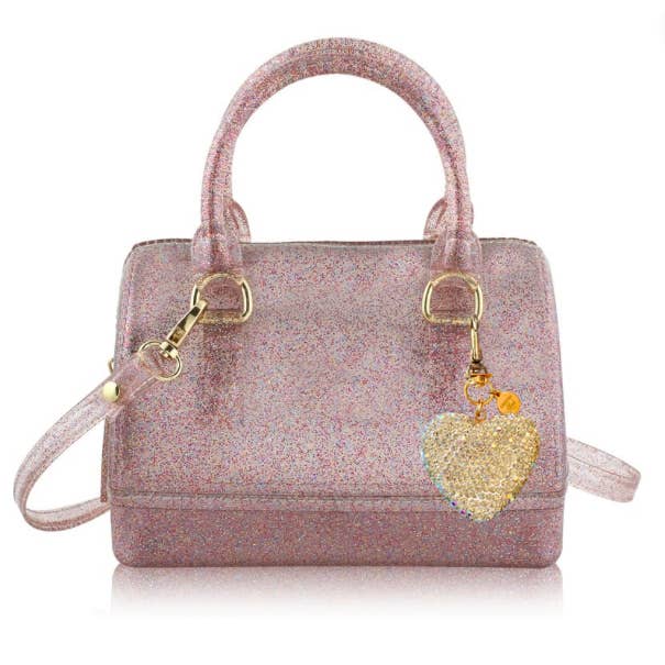 Carrying Kind - Wholesale Crossbody Bag - Kids - Ruby Multi-Sparkle Jelly Purse: Crystal Heart Edition