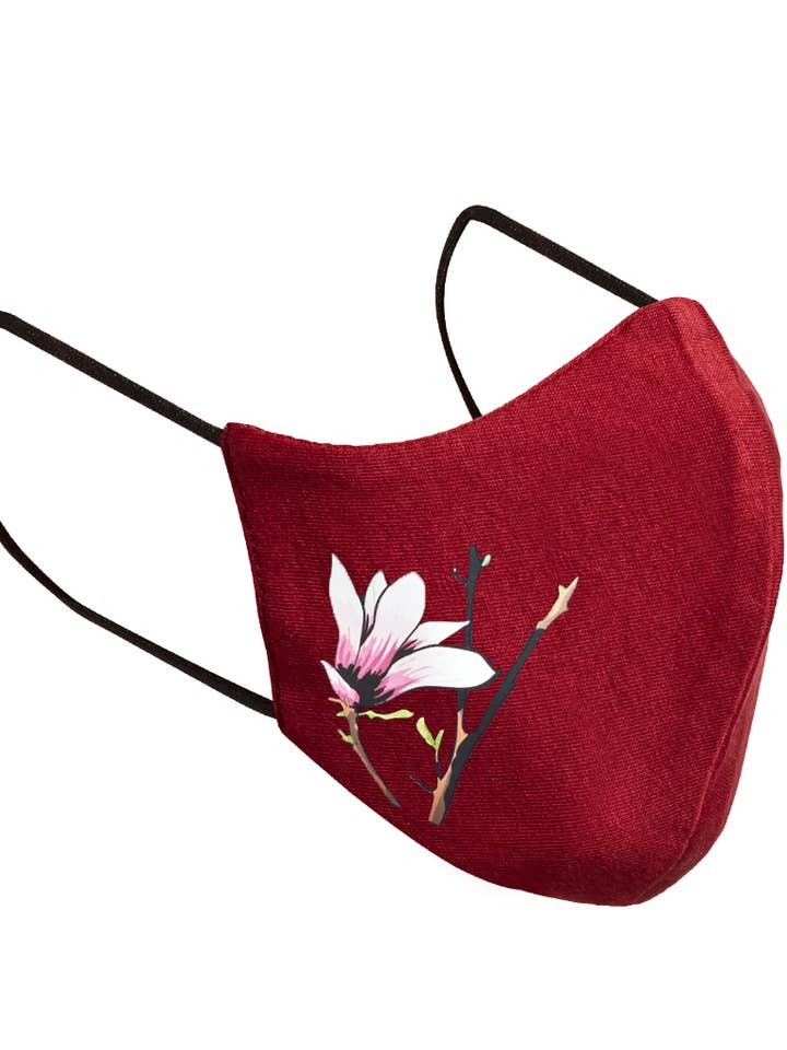 Mascherina a 3 strati, magnolia, bordeaux per la vendita all'ingrosso da parte di Healthy Head Textiles
