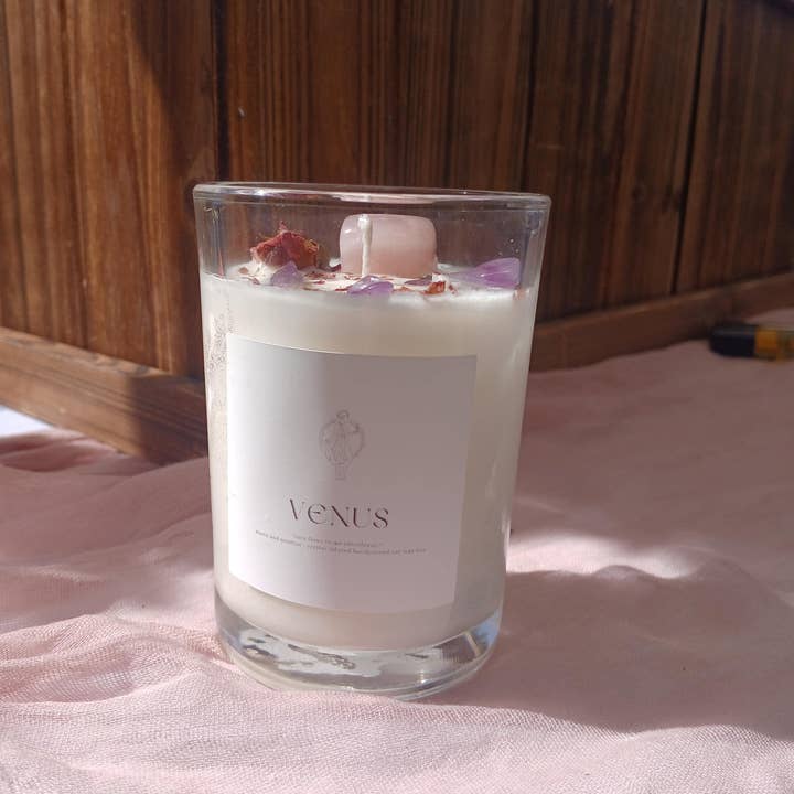 moon and mantras - Wholesale Jar/Filled Candle - Venus Love Goddess Candle with Rose Quartz & Amethyst3