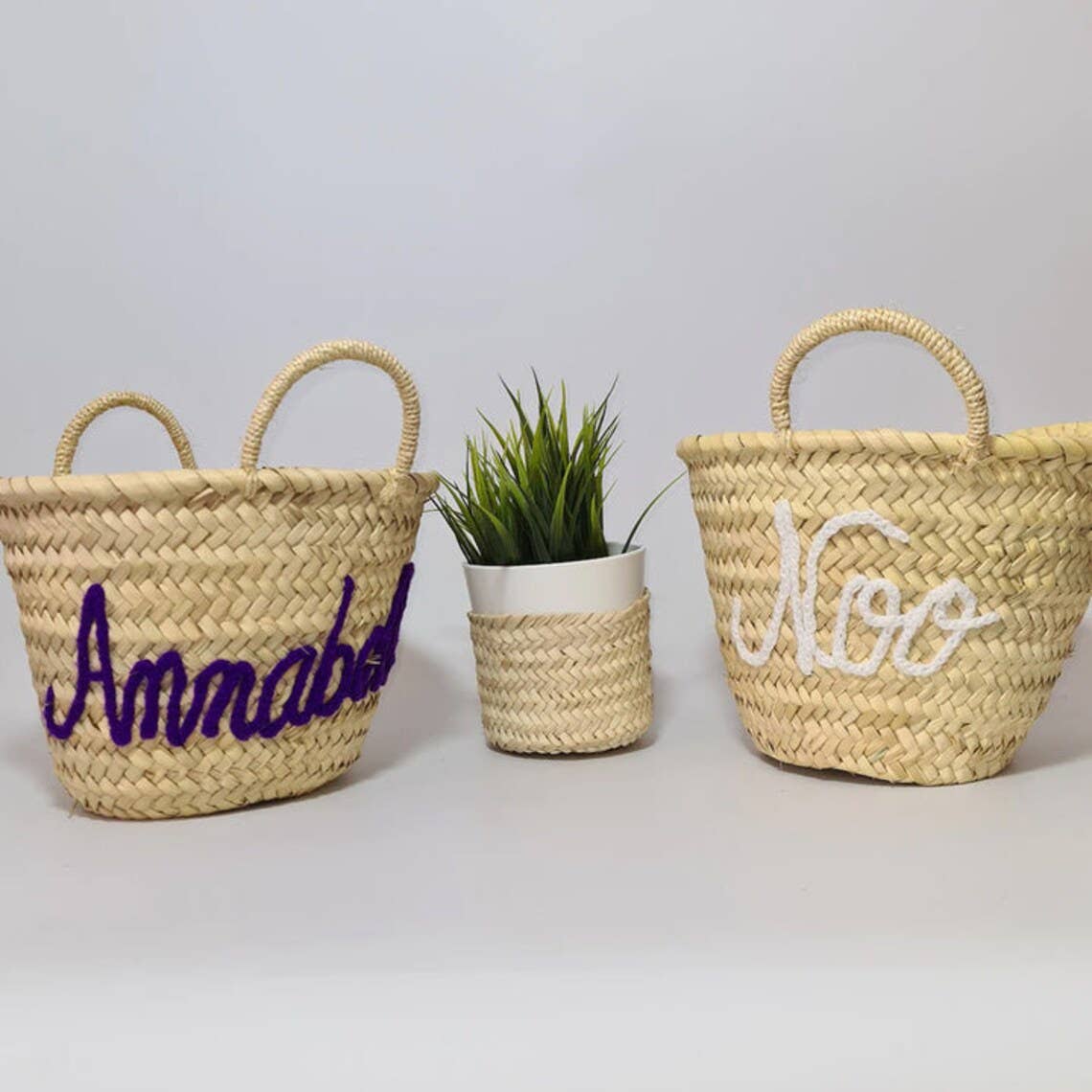 Melecraft – wholesale Beach bag – Personalized CUSTOM MONOGRAM WEDDING FlowerGirl Straw Basket3