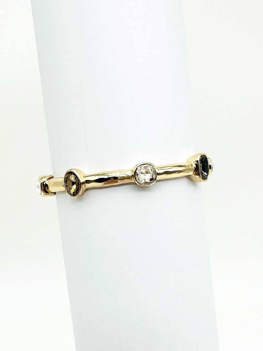 What's Hot - Wholesale Charm/Dangle Bracelet - Black Diamond Crystal on Gold Bar Stretch Bracelet0
