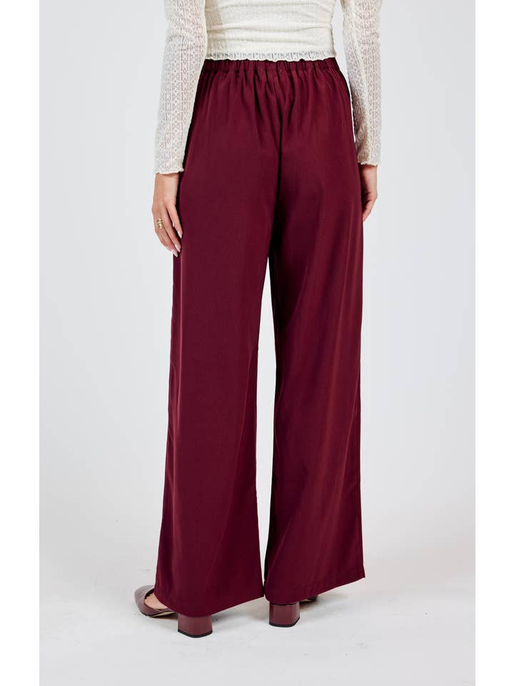 Sadie & Sage - Wholesale Pants - Women's - Silent Streets Wide Leg Pleated Pants: WINE