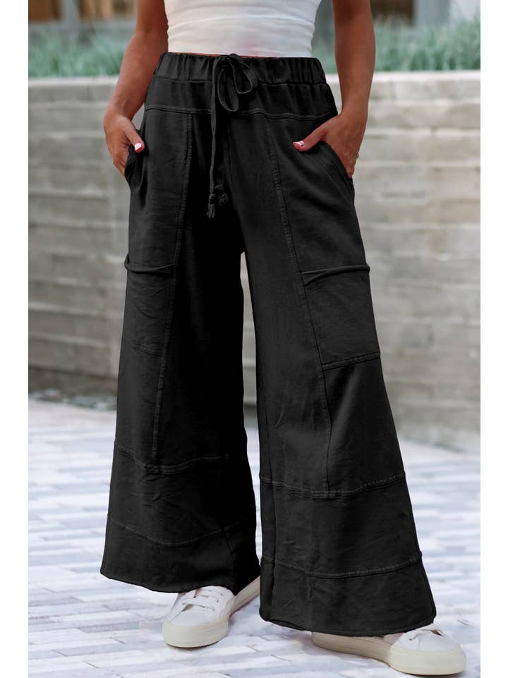 Little Daisy Closet - Wholesale Pants - Women's - LDC Mineral Wash Drawstring High Waist Wide Leg Pants2