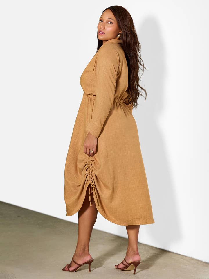 Beige Noa Collared A-Line Midi Dress for wholesale on Faire5